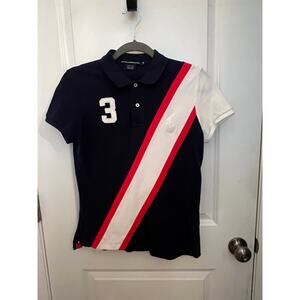 Ralph Lauren Sport Women's Polo Shirt Navy Color Block M Cotton Golf Athleisure